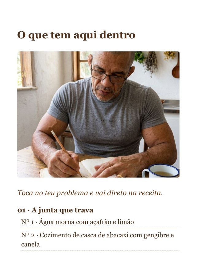 Página do índice do Caderno da Banca, com as receitas separadas pelo problema